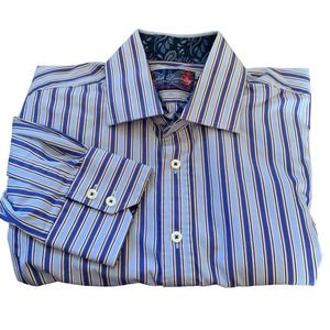 English Laundry+Christopher Wicks Button Up Shirt White&Blue Stripe Men's 16 1/2